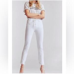 Mother Jeans Lace Up Dazzler Ankle Chew Womens 27 White Denim Skinny Distressed